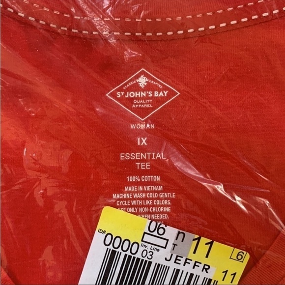 St‎ Johns Bay Cyber Red 3/4 Sleeve V Neck Tee Shirt NWT Size 1X - Picture 2 of 3